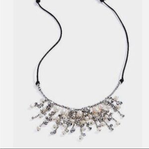 J. Jill Elegant Black and Silver Waterfall Necklace with Pearls